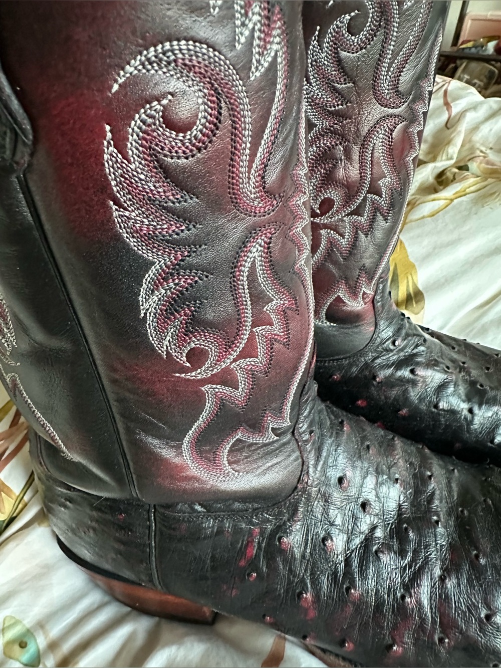 Nocona Black and Burgundy mens Cowboy Boots - Picture 6 of 10